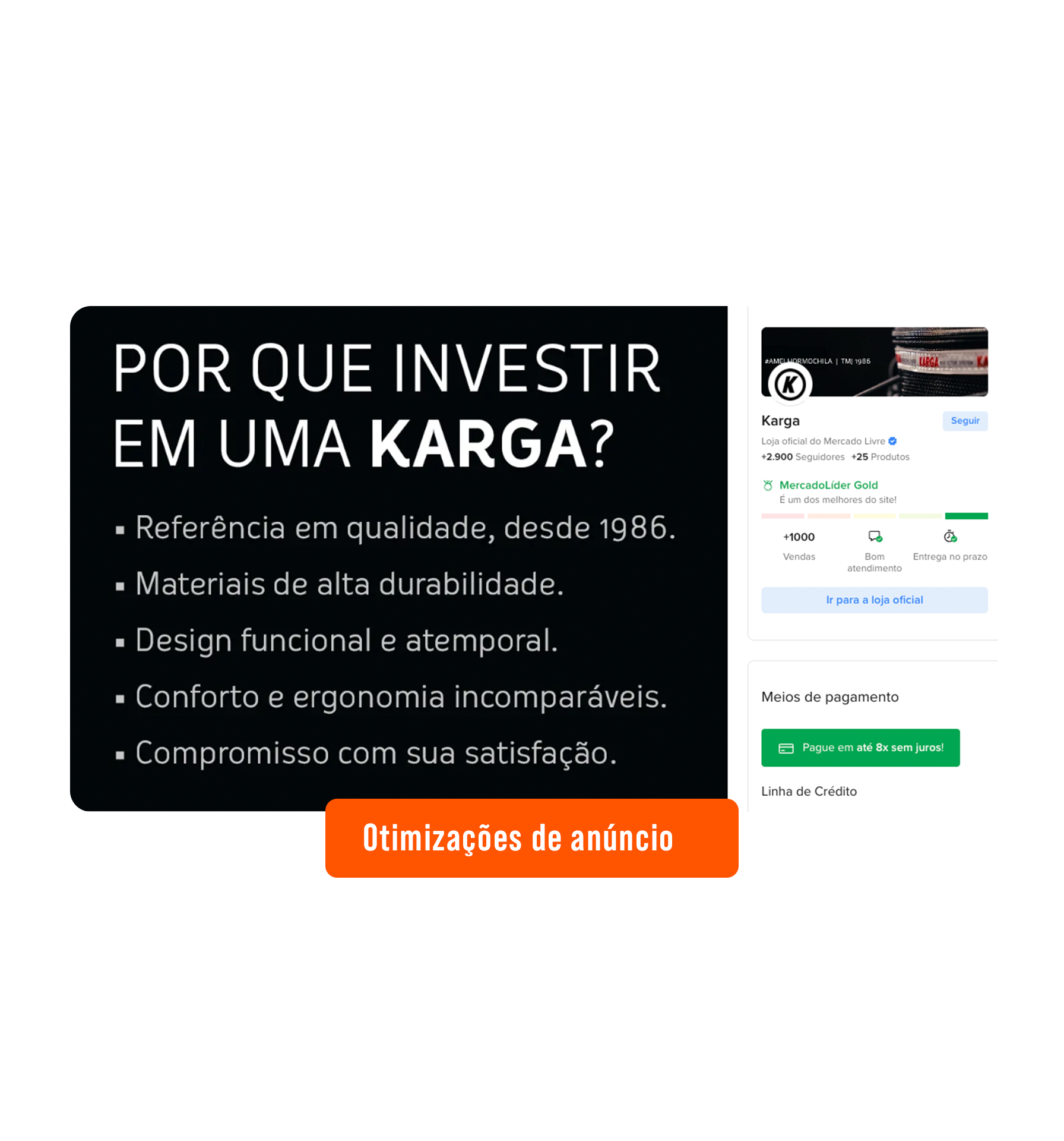 Anúncio otimizado no marketplace com banner de marca e reputação da loja